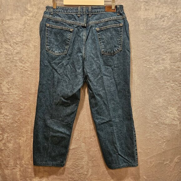 L.L.Bean Jeans Womens 18 Petite Elastic Side Waist Logo Mom Jeans 100% Cotton - Picture 2 of 11